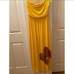 Yellow Strapless Maxi Dress with Layered Top
